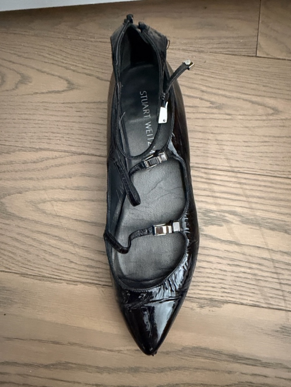 Stuart Weitzman Patent Leather Mary Jane Flats in Black